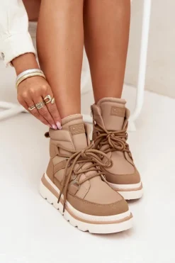 Hot Boto Damskie Botki Trapery Na Platformie Camel Liorae Brązowy