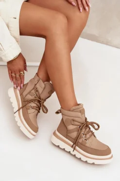 Hot Boto Damskie Botki Trapery Na Platformie Camel Liorae Brązowy