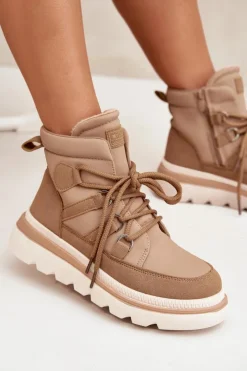 Hot Boto Damskie Botki Trapery Na Platformie Camel Liorae Brązowy