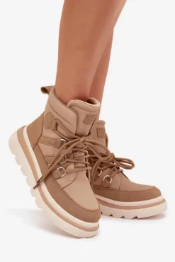 Hot Boto Damskie Botki Trapery Na Platformie Camel Liorae Brązowy