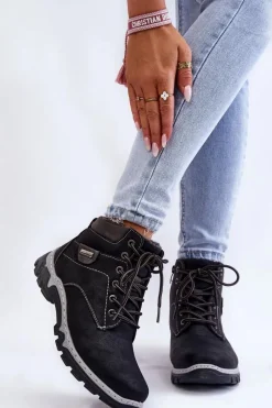 Clearance Boto Damskie Botki Trapery Ocieplane Na Suwak Czarne Jake