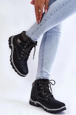 Clearance Boto Damskie Botki Trapery Ocieplane Na Suwak Czarne Jake