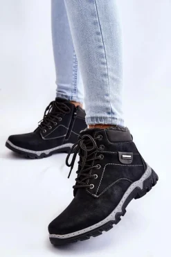 Clearance Boto Damskie Botki Trapery Ocieplane Na Suwak Czarne Jake