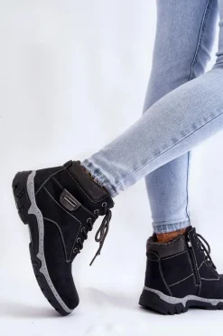 Clearance Boto Damskie Botki Trapery Ocieplane Na Suwak Czarne Jake