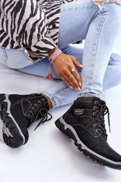 Clearance Boto Damskie Botki Trapery Ocieplane Na Suwak Czarne Jake