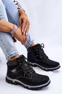 Clearance Boto Damskie Botki Trapery Ocieplane Na Suwak Czarne Jake