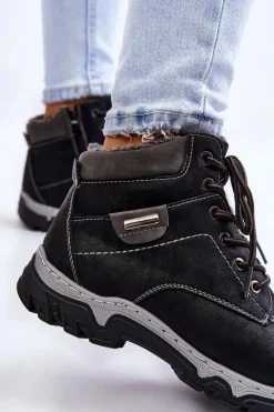 Clearance Boto Damskie Botki Trapery Ocieplane Na Suwak Czarne Jake