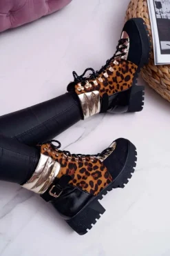 Boto Damskie Botki Trapery Płaski Obcas W Panterkę Move On