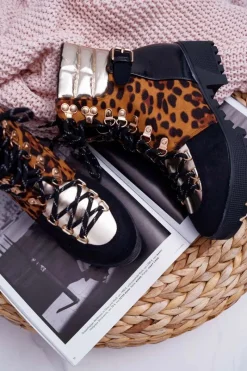 Boto Damskie Botki Trapery Płaski Obcas W Panterkę Move On