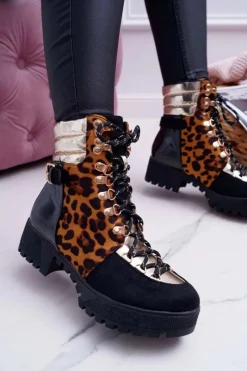 Boto Damskie Botki Trapery Płaski Obcas W Panterkę Move On