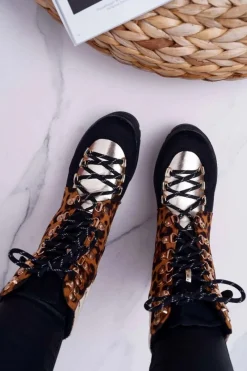 Boto Damskie Botki Trapery Płaski Obcas W Panterkę Move On