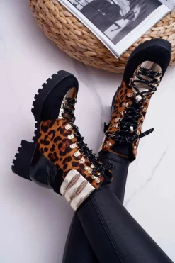 Boto Damskie Botki Trapery Płaski Obcas W Panterkę Move On