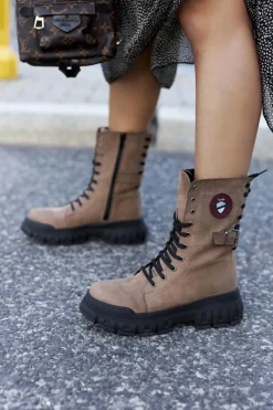 Best Boto Damskie Botki Trapery Workery Brązowe Monope