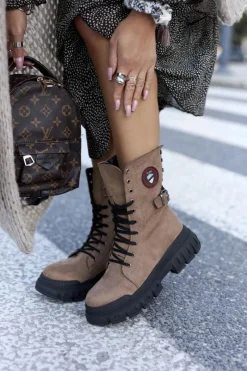 Best Boto Damskie Botki Trapery Workery Brązowe Monope