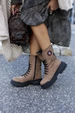 Best Boto Damskie Botki Trapery Workery Brązowe Monope