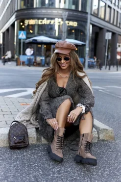 Best Boto Damskie Botki Trapery Workery Brązowe Monope