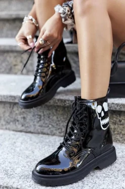 GOE Damskie Botki Trapery z Czaszką II2N4047 Czarne