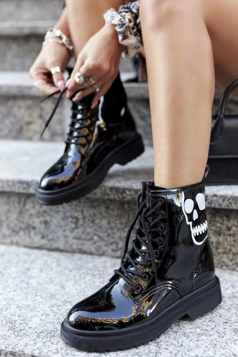 GOE Damskie Botki Trapery z Czaszką II2N4047 Czarne