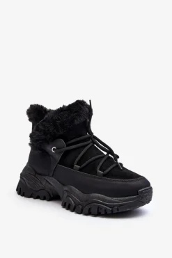 Evento Damskie Botki Trapery Z Futerkiem Czarne Cresandi Czarny