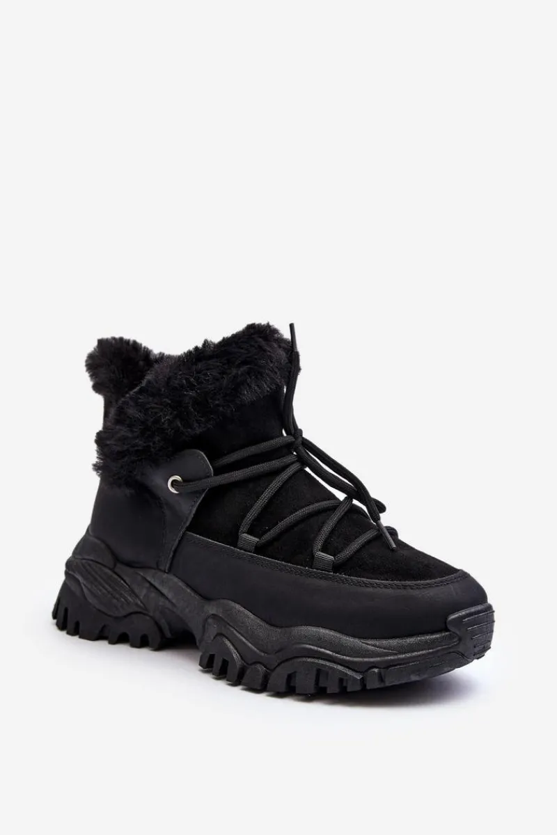 Evento Damskie Botki Trapery Z Futerkiem Czarne Cresandi Czarny