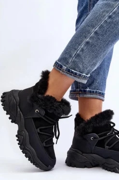 Evento Damskie Botki Trapery Z Futerkiem Czarne Cresandi Czarny