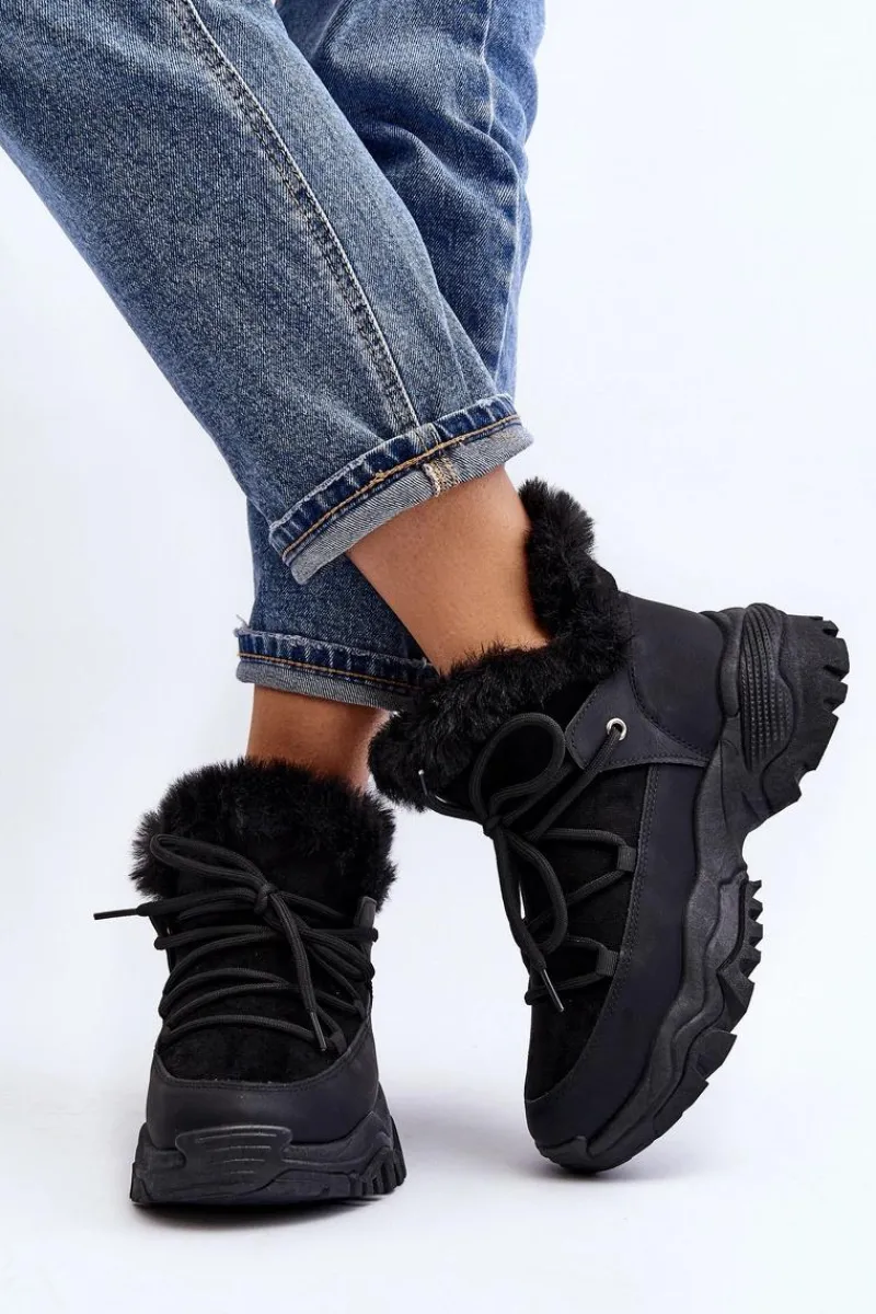 Evento Damskie Botki Trapery Z Futerkiem Czarne Cresandi Czarny