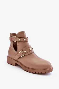 Botki Wiosenne|Damskie Trapery>Boto Damskie Botki Trapery Z Perełkami Beżowe Klarisa Beżowy