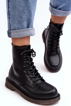 Damskie Trapery|Botki Sznurowane>Boto Damskie Botki Trapery Z Suwakiem Czarne Mibrasa