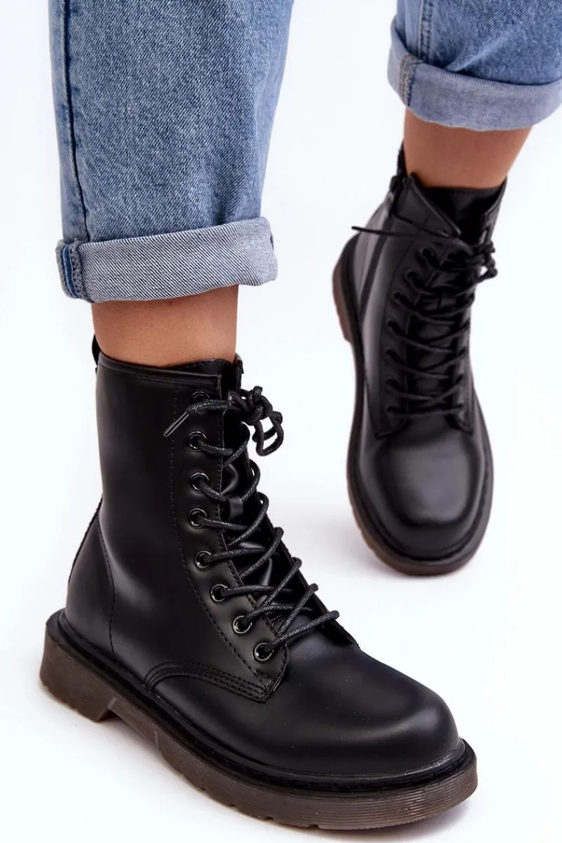 Damskie Trapery|Botki Sznurowane>Boto Damskie Botki Trapery Z Suwakiem Czarne Mibrasa