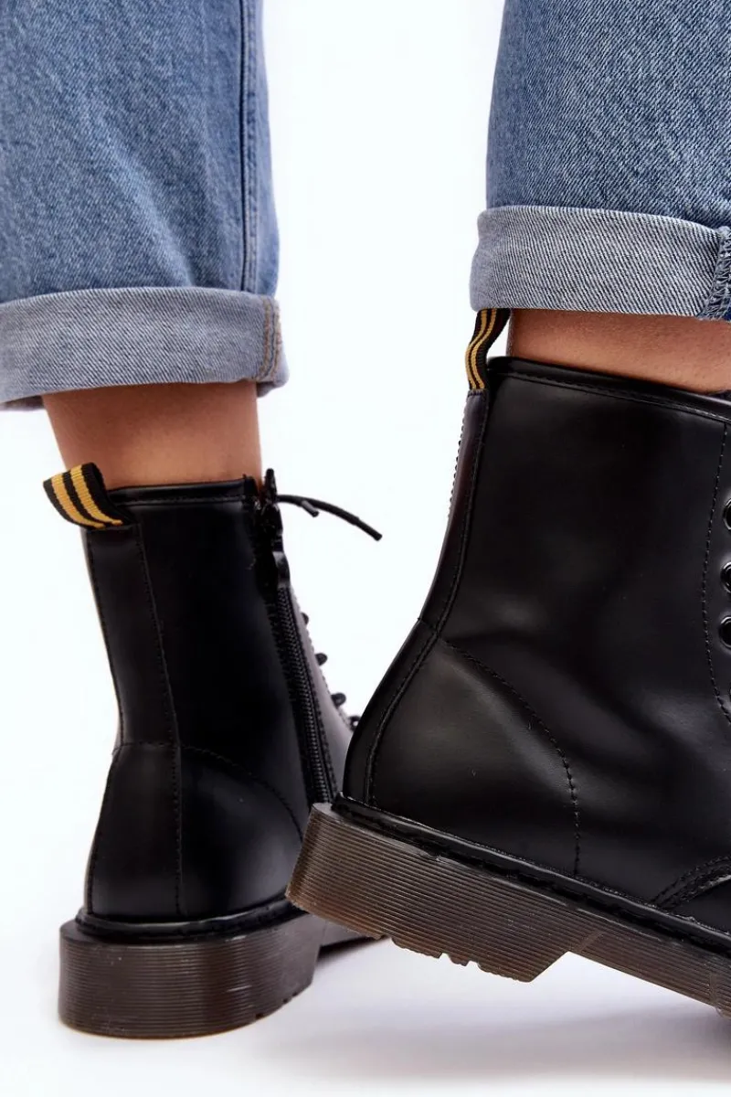 Damskie Trapery|Botki Sznurowane>Boto Damskie Botki Trapery Z Suwakiem Czarne Mibrasa