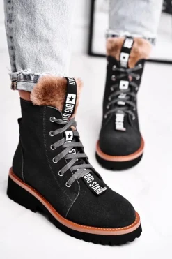 Hot Big Star Shoes Damskie Botki Trapery Zamszowe Big Star Szare GG274903