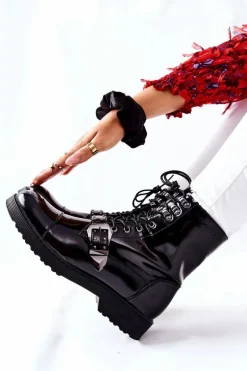 Botki Sznurowane|Czarne Botki>Cross Jeans Damskie Botki Trzewiki Czarne GG2R4022