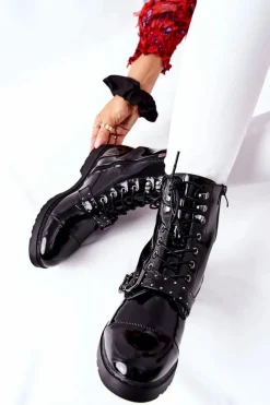 Botki Sznurowane|Czarne Botki></noscript>Cross Jeans Damskie Botki Trzewiki Czarne GG2R4022