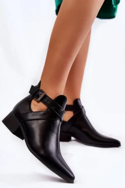 Best Damskie Botki W Szpic Z Wycięciami Czarne Mandy Damskie Czarne Botki|Botki Płaskie