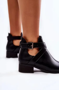 Best Damskie Botki W Szpic Z Wycięciami Czarne Mandy Damskie Czarne Botki|Botki Płaskie