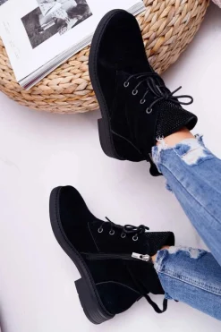 Botki Sznurowane|Botki Zimowe Damskie>Big Star Shoes Damskie Botki Workery Big Star Skórzane Czarne EE274508