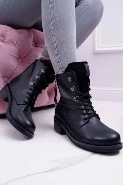 Best Big Star Shoes Damskie Botki Workery Big Star Skórzane Czarne EE274506