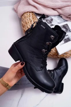 Best Big Star Shoes Damskie Botki Workery Big Star Skórzane Czarne EE274506