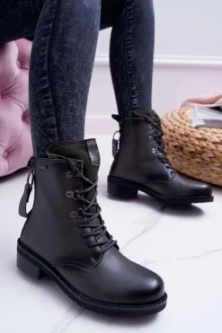 Best Big Star Shoes Damskie Botki Workery Big Star Skórzane Szare EE274507