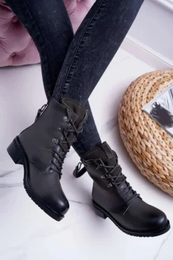 Best Big Star Shoes Damskie Botki Workery Big Star Skórzane Szare EE274507