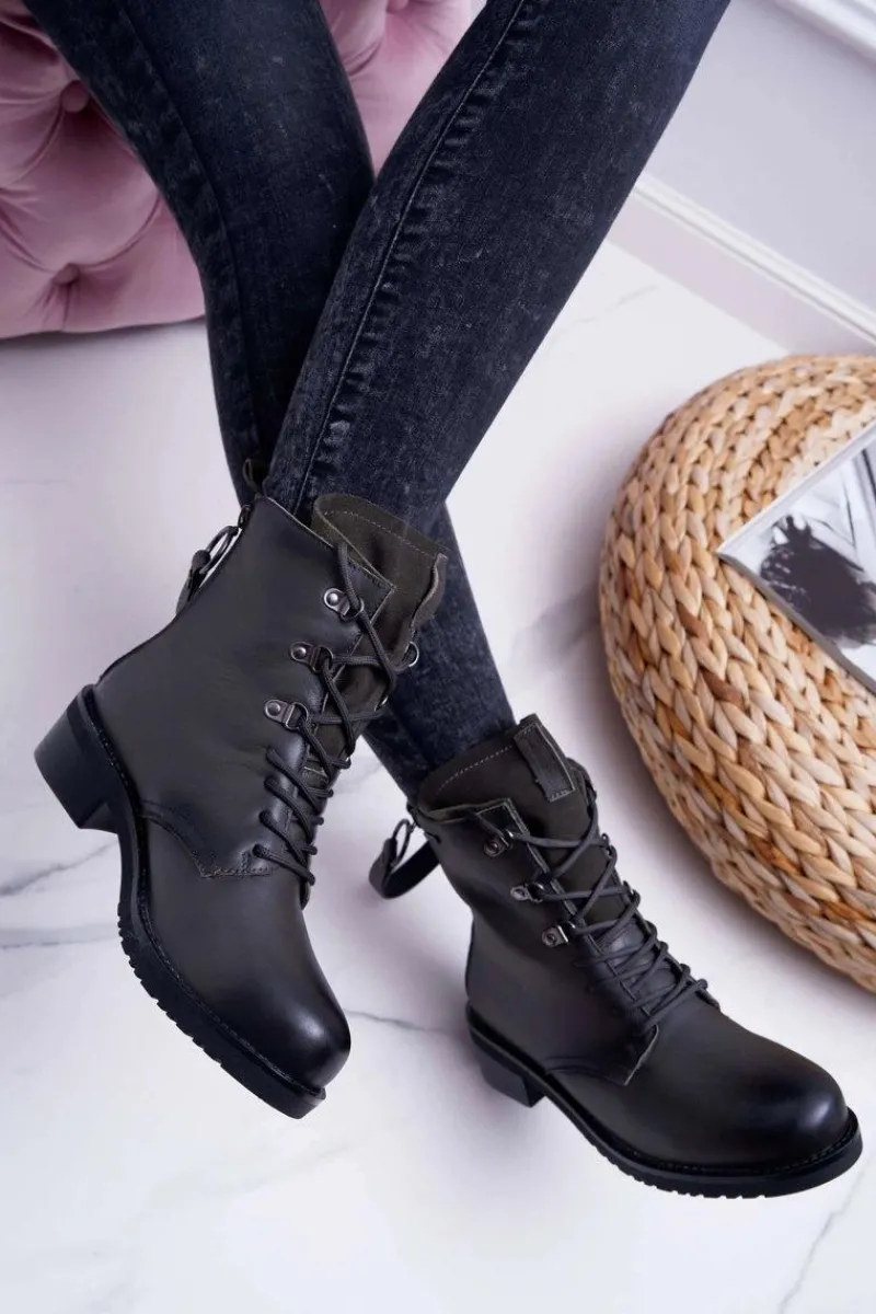 Best Big Star Shoes Damskie Botki Workery Big Star Skórzane Szare EE274507