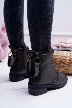 Best Big Star Shoes Damskie Botki Workery Big Star Skórzane Szare EE274507