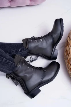 Best Big Star Shoes Damskie Botki Workery Big Star Skórzane Szare EE274507