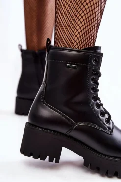Discount Damskie Botki Workery KK2R4070C Czarne Damskie Botki Sznurowane|Czarne Botki