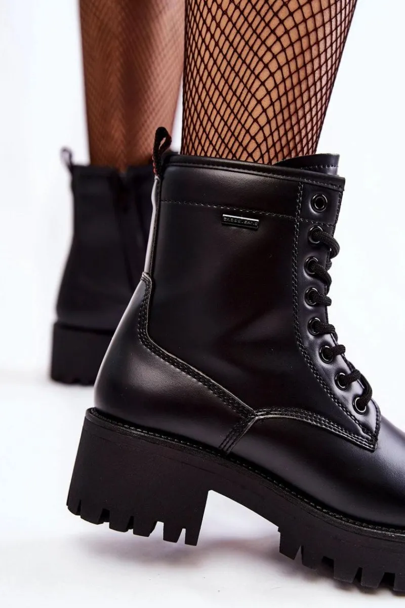 Discount Damskie Botki Workery KK2R4070C Czarne Damskie Botki Sznurowane|Czarne Botki