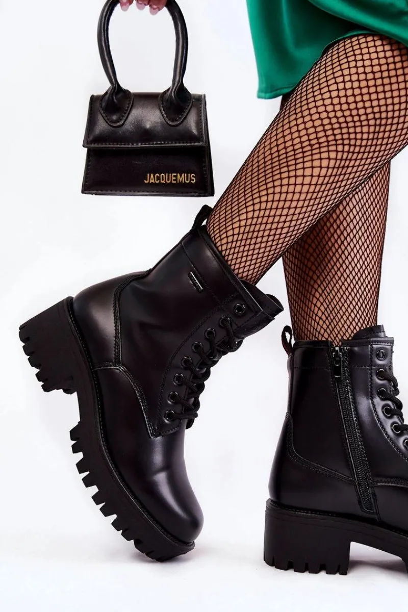 Discount Damskie Botki Workery KK2R4070C Czarne Damskie Botki Sznurowane|Czarne Botki