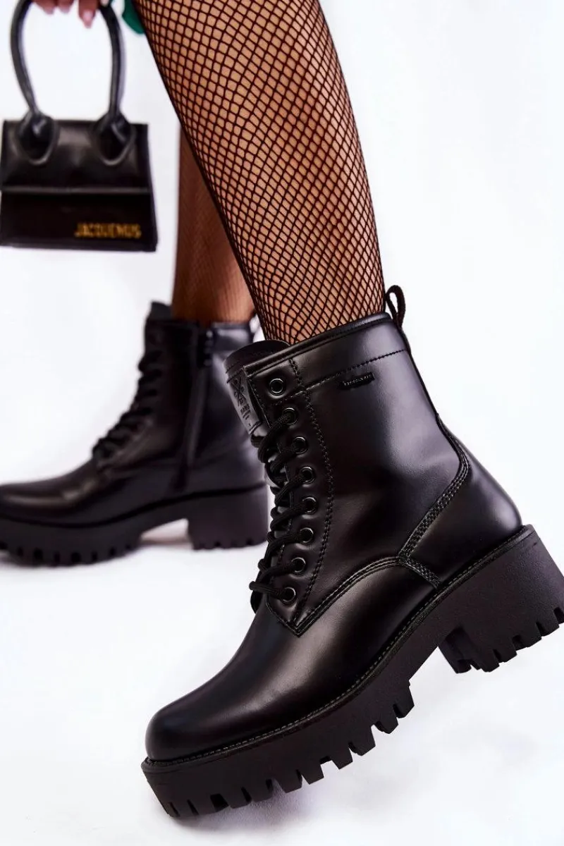 Discount Damskie Botki Workery KK2R4070C Czarne Damskie Botki Sznurowane|Czarne Botki