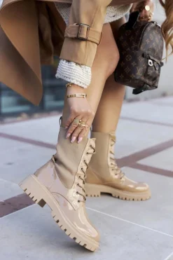 Botki Sznurowane|Brązowe I Beżowe Botki><noscript><img width=