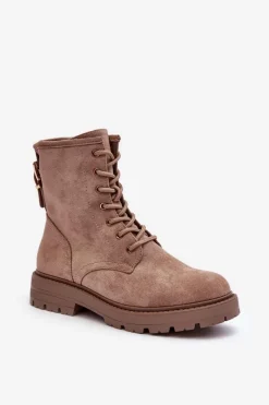 Discount Boto Damskie Botki Workery Na Suwak Ciemnobeżowe Ninsuni
