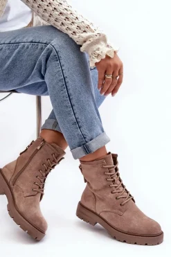 Discount Boto Damskie Botki Workery Na Suwak Ciemnobeżowe Ninsuni